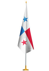 Isolated small national flag of Panama vector with golden flagpole.Standing miniature flag of Panama