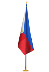 Isolated small national flag of Philippines vector with golden flagpole.Standing miniature flag of Philippines