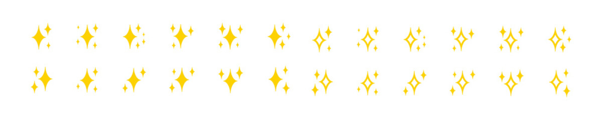 Stars set icon. Review, feedback, rating, flicker star, shimmer, shine, comet, shooting star with tail, star of bethlehem, space. Dream concept. Six vector line icon in different styles