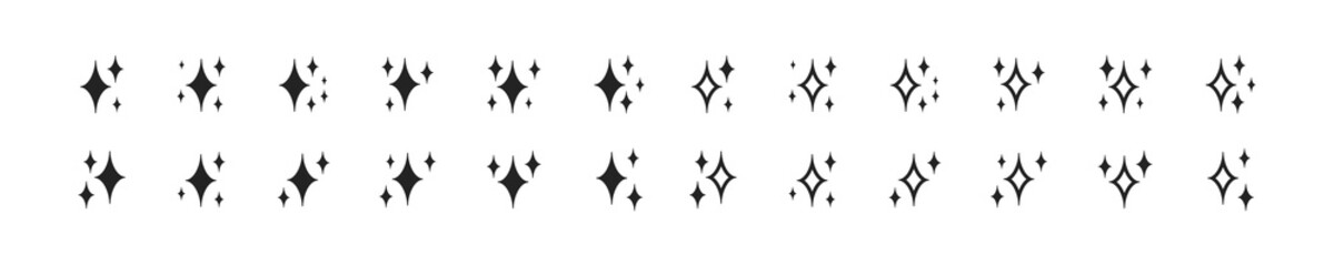 Stars set icon. Creativity, creative occupation, artist, magic, shine, four pointed, rating, rate, feedback, outer space, comet, celestial body. Art concept. Six vector line icon in different styles