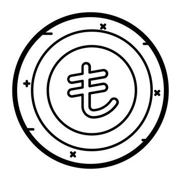 The lira coin symbolised as tl concept, kurus or piastre vector line icon design, Republic of Turkiye symbol, Turkey culture sign, Turkish traditions Elements stock illustration 