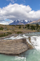 Naklejka na ściany i meble Torres del Paine River Waterfall Patagonia