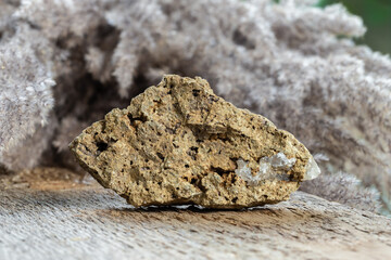 Quartz and Tridymite Mineral Stone on Wood