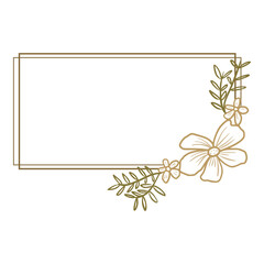 beauty outline flower with leaves and horizontal rectangle frame shape for wedding invitation ornament