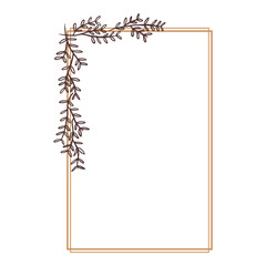 beauty simple outline branch with leaves and rectangle frame shape for wedding invitation ornament