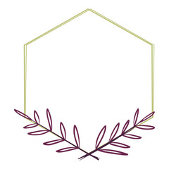 beauty simple outline branch with leaves and hexagon frame for wedding invitation ornament