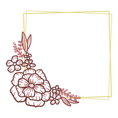 Obraz premium beauty outline carnation and leaves with geometric square frame for wedding invitation ornament