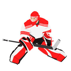 Hockey goalkeeper in action. Isolated on white background vector illustration

