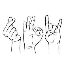 Fototapeta premium Hand gestures, drawing set, black and white illustration