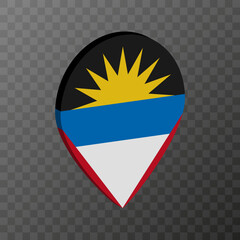 Obraz premium Map pointer with Antigua and Barbuda flag. Vector illustration.
