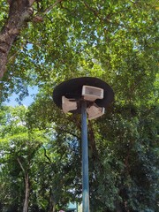 loudspeakers in the park to broadcast news and warnings