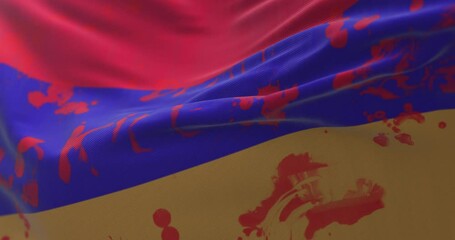 Flag of Armenia with blood and words written. Loop