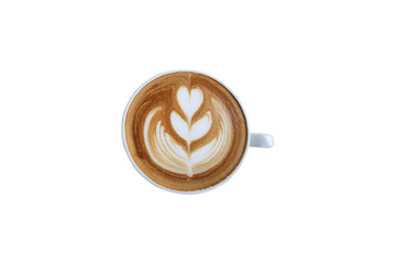 A cup of latte art coffee with tulip design isolate on white background with clipping path