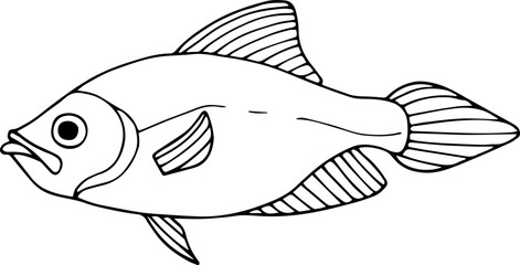 Hand drawn outline fish icon. Children's coloring book. Underwater world. Sea life. Vector illustration, doodle style.
