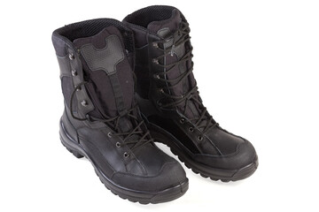 Pair of the black high top leather combat boots