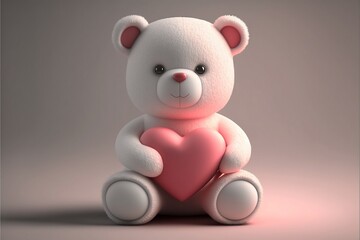 white teddy bear holding pink heart, valentine's day, anniversary, romantic gift, 3d illustration 