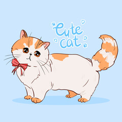 Vector illustration of a cute cat with a bow on a light background