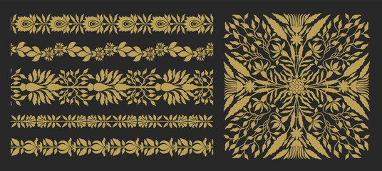 Traditional historical ethnic Indian ornament. Floral natural stylized motif. Arabesque and intricate decorative silhouettes.