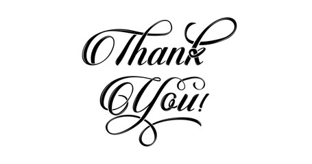 Thank you text Hand drawn lettering. Calligraphic Inscription with smooth lines in black color on white background. Suitable for cards, posters, and banners. Vector illustration.

