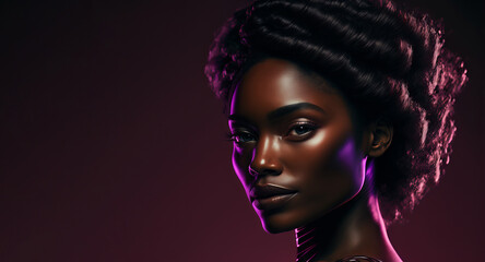 Portrait of a beautiful Black woman. Dark studio lighting. Generative ai - obrazy, fototapety, plakaty