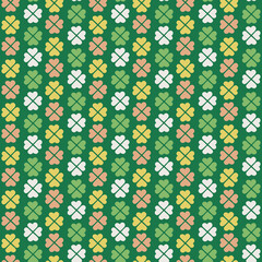 cute lucky Saint St Patrick day seamless pattern in green shamrocks clovers four leaf clovers