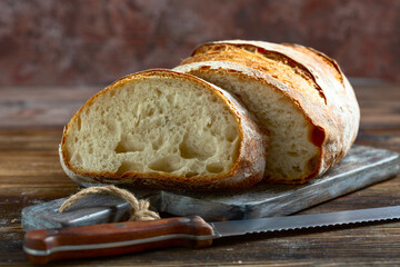 Handicraft freshly baked wheat bread.