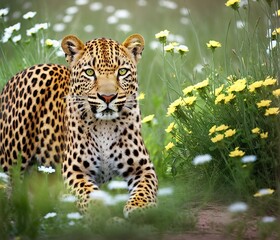 wild leopard in the grass