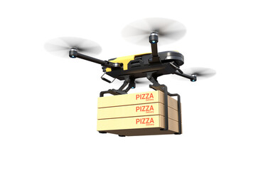 Drone is delivering pizza on transparent background, PNG file