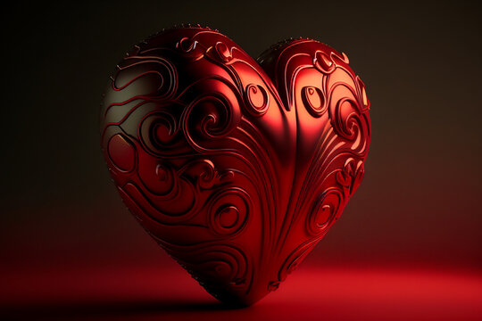 Red heart celebrating Valentine's Day with a dark moody romantic love theme for possible use as a  Valentine greeting card or graphic, computer Generative AI stock illustration image