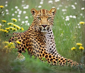 Fototapeta na wymiar wild leopard in the grass