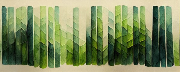 Dark and light green stripes painted in watercolor on canvas. Generative AI technology