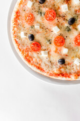tasty pizza on the white