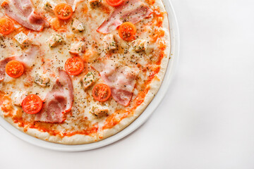 tasty pizza on the white