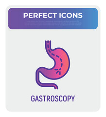 Fototapeta premium Gastroscopy thin line icon: endoscope in stomach. Medical test. Modern vector illustration.
