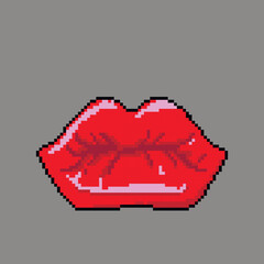Lips of a woman in red lipstick vector illustration in pixel art