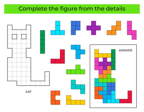 Complete the figure. Puzzle game with cat. 
