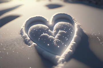 Heart shaped snow flake or snow hearts, Generative AI