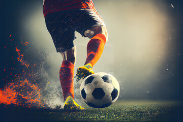 Fototapeta Football player and soccer ball, Generative AI obraz