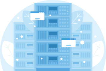 Background with servers. Bid data. Data science concept. Vector graphics
