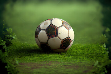 Fototapeta premium Soccer Ball or Foot ball on the grass field, Generative AI