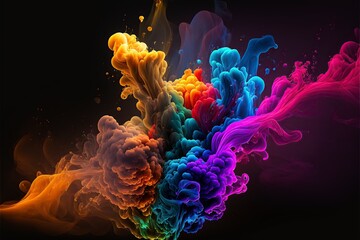 illustration of Colorful paint smoke on abstract black background