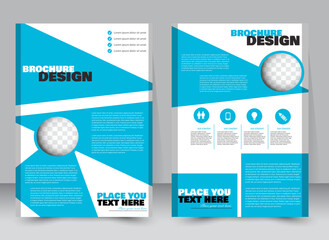 Abstract flyer design background. Brochure template. Annual report cover. Can be used for magazine, business mockup set, education, presentation. Vector illustration a4 size.  Blue color.