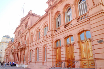 Gorgeous Facade of Rosada or the Pink House, a Presidential Palace and Iconic Landmark of Buenos...