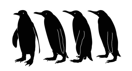 Set silhouette of penguins in isolate on a white background. Vector illustration.