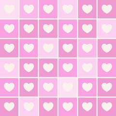 Y2k pink heart seamless pattern. Checkered girlish background for Valentines day