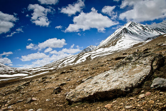 Snowed Mountains at the valley of Jelandy, Pamir Highway, Tajikistan.