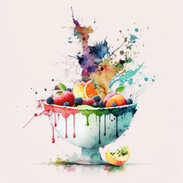 fruit bowl, colour splashes, style of lora zombie
