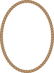 Brown oval rope frame, vitage  style string border isolated on transparent background, PNG illustration, clip art