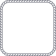 Square nautical rope frame, blue and white string border isolated on transparent background, PNG illustration, clip art