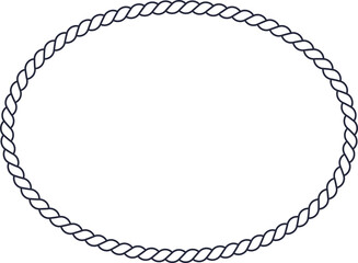 Oval nautical rope frame, blue and white string border isolated on transparent background, PNG illustration, clip art